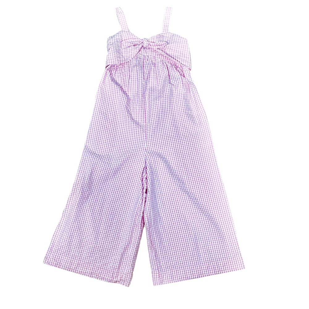 Hope & Henry Girls Pink Gingham Jumpsuit Size 8 Wide Leg Smocked Cottagecore